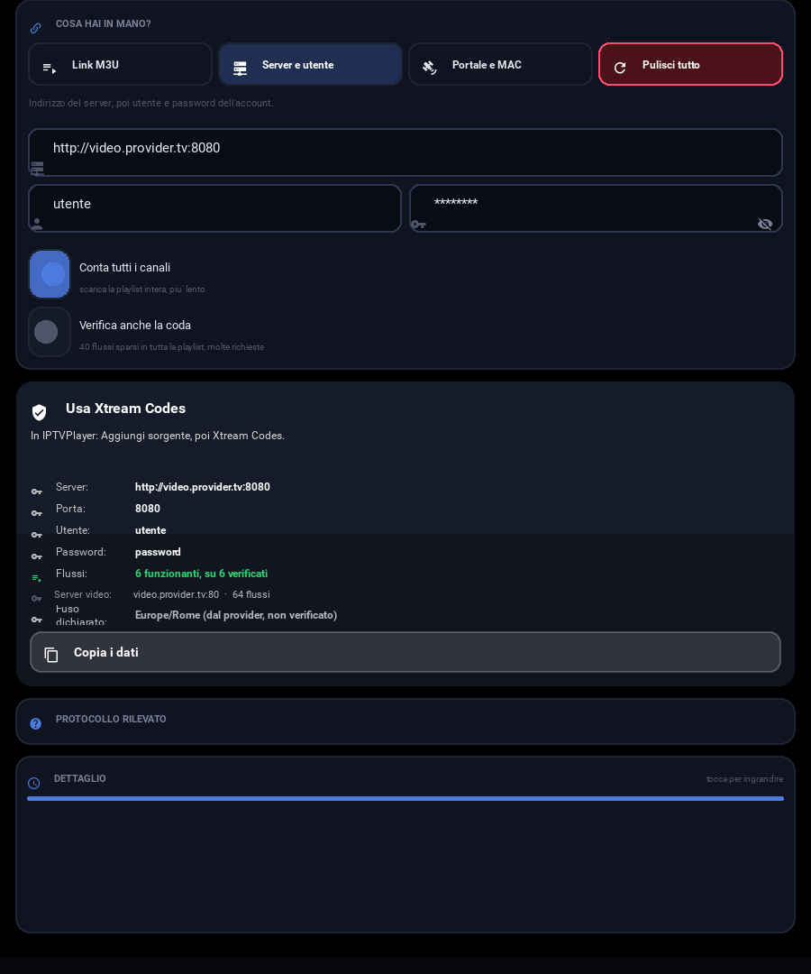 Rilevatore IPTV — Xtream Codes